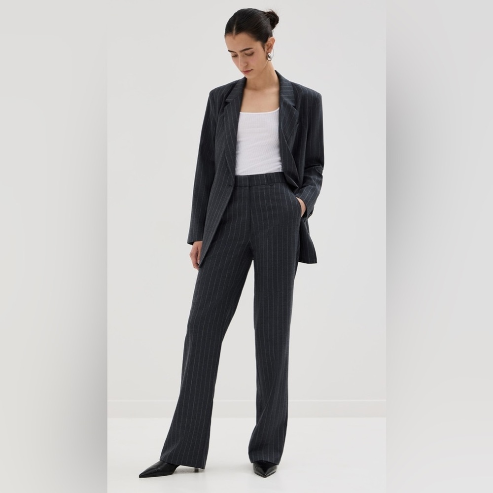 Anine Bing Drew Pants Tailored Wool Blend Flare Trousers Gray Size 34